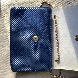 Navy Sequin Chain Wristlet Clutch with Gold Hardware